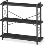 HCHQHS Bookshelf, 3-Tier Industrial Bookcase, Rustic Open Book Shelf, Wood and Metal Horizontal Bookshelves - Grand Goldman
