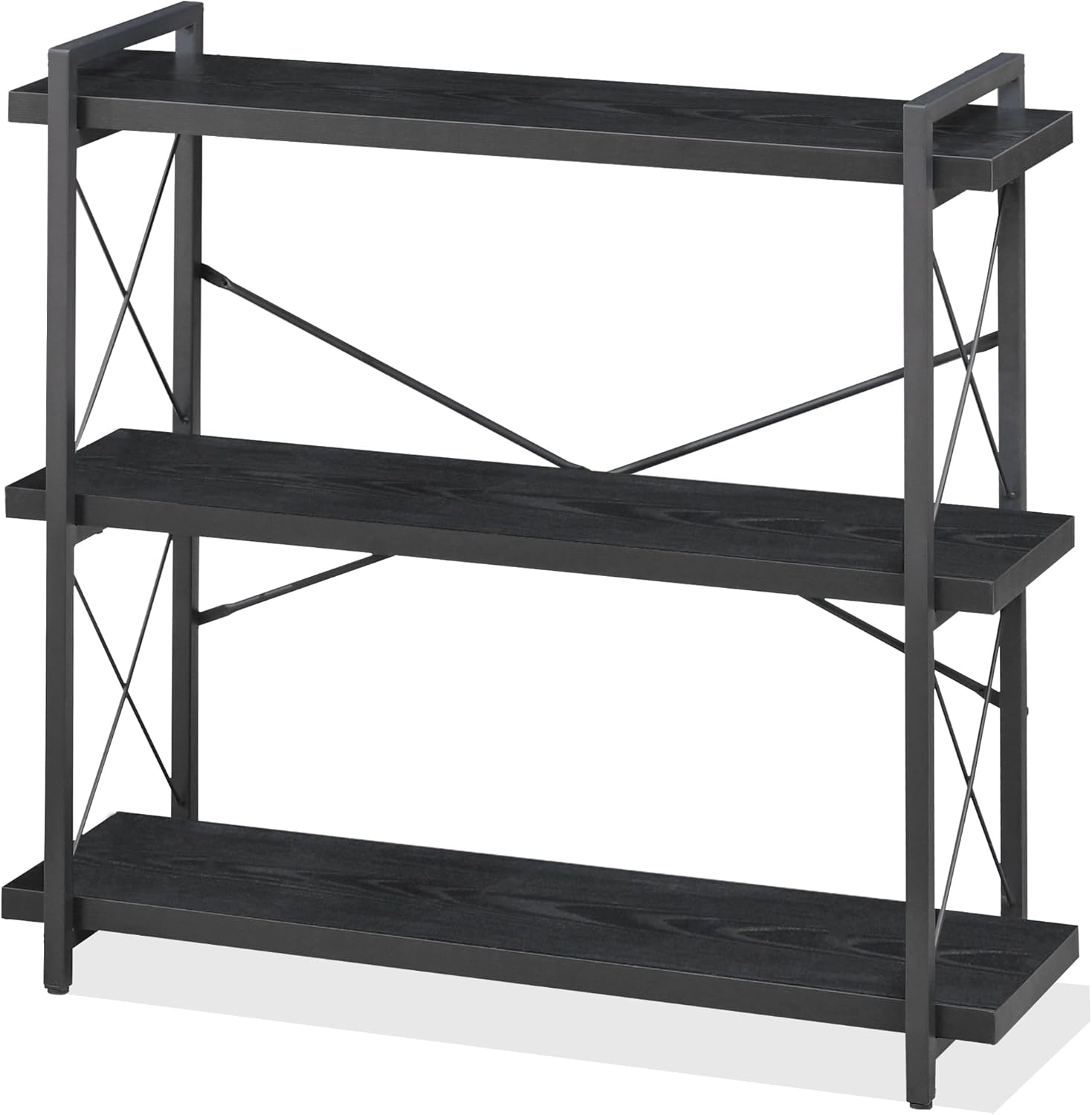 HCHQHS Bookshelf, 3-Tier Industrial Bookcase, Rustic Open Book Shelf, Wood and Metal Horizontal Bookshelves - Grand Goldman