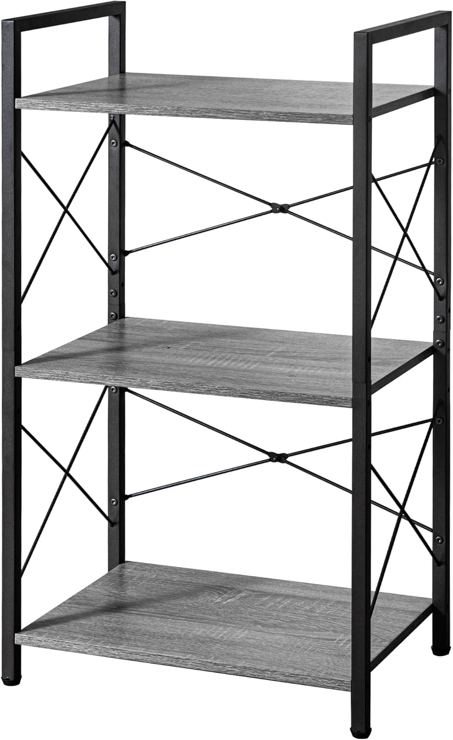 HCHQHS Bookshelf, 3-Tier Industrial Bookcase, Rustic Open Book Shelf, Wood and Metal Horizontal Bookshelves - Grand Goldman