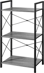 HCHQHS Bookshelf, 3-Tier Industrial Bookcase, Rustic Open Book Shelf, Wood and Metal Horizontal Bookshelves - Grand Goldman