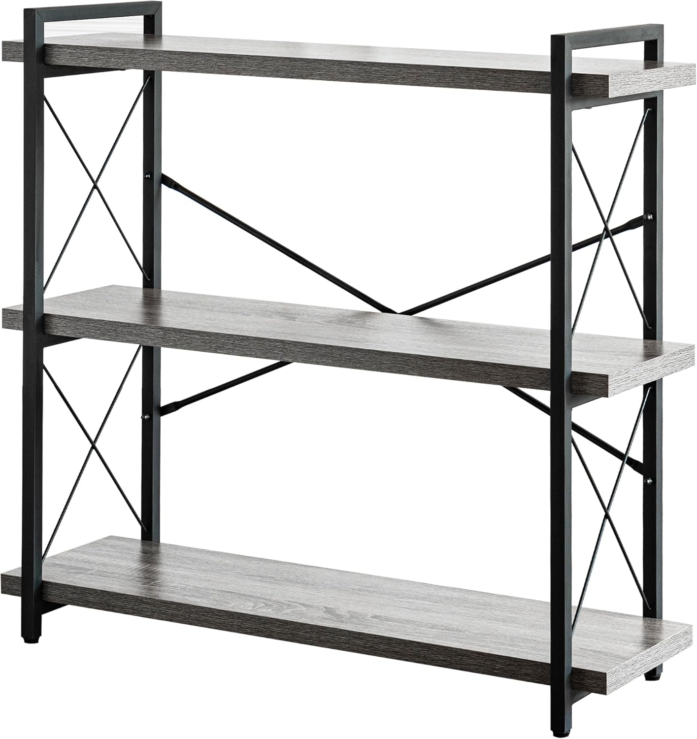 HCHQHS Bookshelf, 3-Tier Industrial Bookcase, Rustic Open Book Shelf, Wood and Metal Horizontal Bookshelves - Grand Goldman