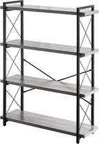 HCHQHS Bookshelf, 3-Tier Industrial Bookcase, Rustic Open Book Shelf, Wood and Metal Horizontal Bookshelves - Grand Goldman