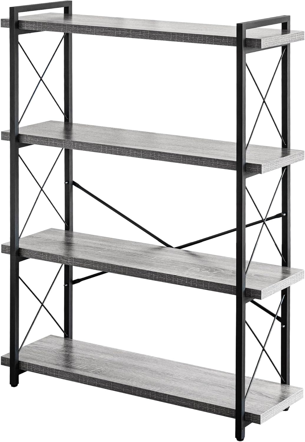HCHQHS Bookshelf, 3-Tier Industrial Bookcase, Rustic Open Book Shelf, Wood and Metal Horizontal Bookshelves - Grand Goldman