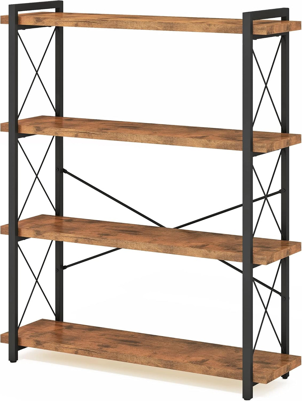 HCHQHS Bookshelf, 3-Tier Industrial Bookcase, Rustic Open Book Shelf, Wood and Metal Horizontal Bookshelves - Grand Goldman