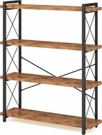 HCHQHS Bookshelf, 3-Tier Industrial Bookcase, Rustic Open Book Shelf, Wood and Metal Horizontal Bookshelves - Grand Goldman