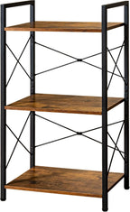 HCHQHS Bookshelf, 3-Tier Industrial Bookcase, Rustic Open Book Shelf, Wood and Metal Horizontal Bookshelves - Grand Goldman