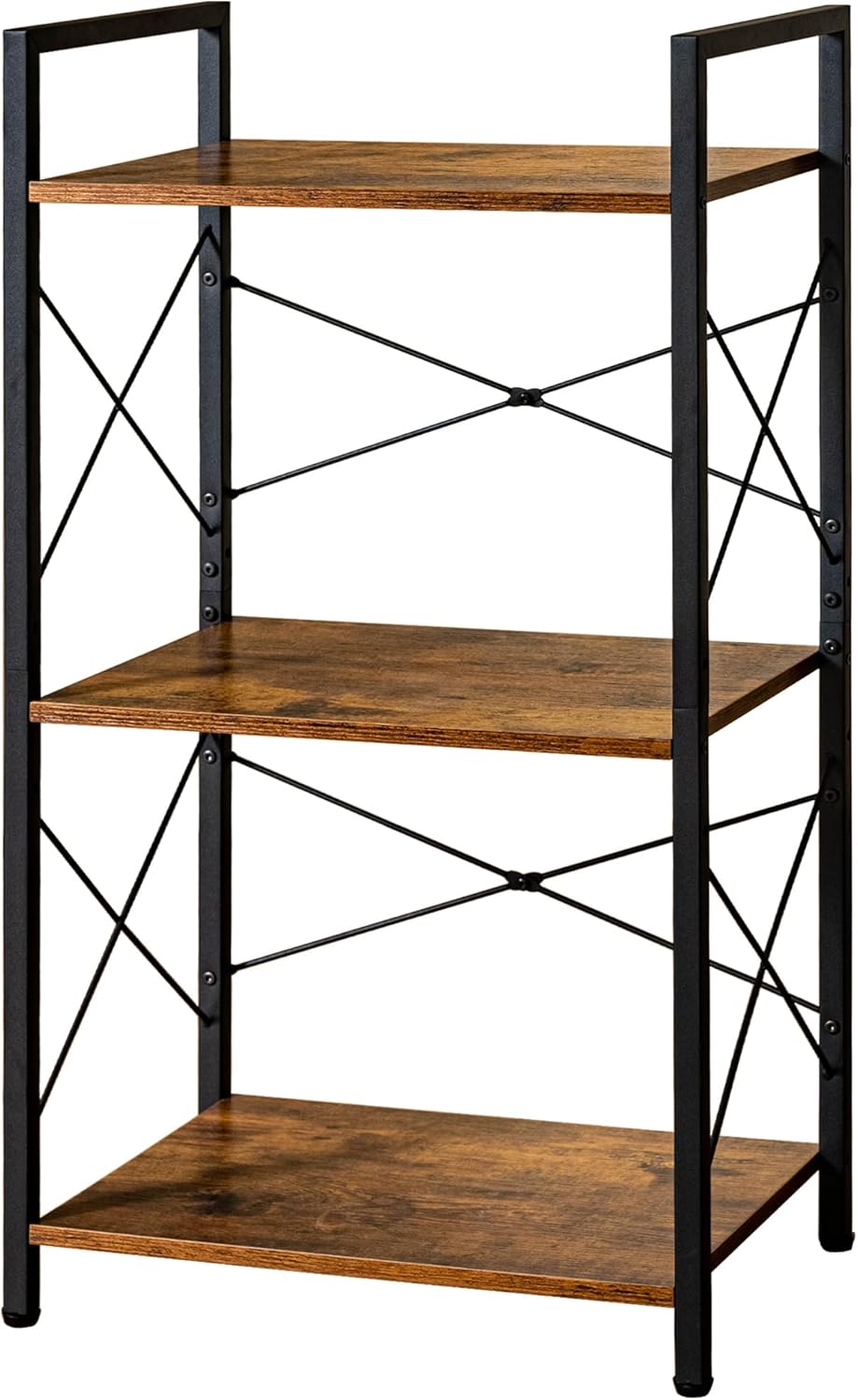 HCHQHS Bookshelf, 3-Tier Industrial Bookcase, Rustic Open Book Shelf, Wood and Metal Horizontal Bookshelves - Grand Goldman
