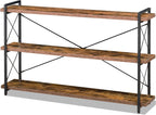 HCHQHS Bookshelf, 3-Tier Industrial Bookcase, Rustic Open Book Shelf, Wood and Metal Horizontal Bookshelves - Grand Goldman