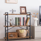 HCHQHS Bookshelf, 3-Tier Industrial Bookcase, Rustic Open Book Shelf, Wood and Metal Horizontal Bookshelves - Grand Goldman