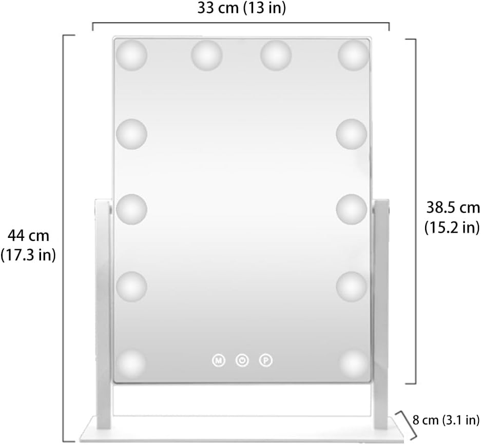 HIEEY Hollywood Vanity Mirror with 12 Dimmable Bulbs Lights, Three Color Lighting Modes, and 5X Magnification, Smart Touch Control, 360°Rotation (White,Gift Box) - Grand Goldman