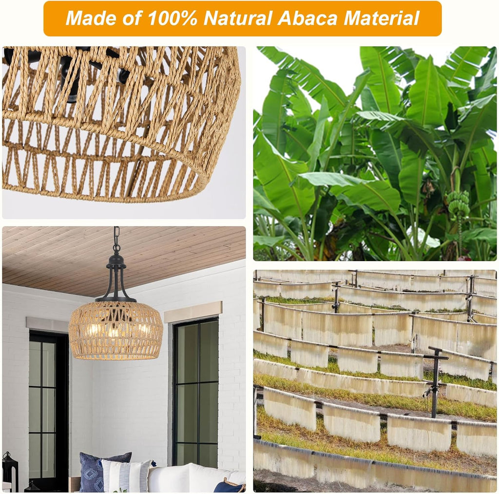 HMVPL Farmhouse Chandelier for Dining Room, 3-Light Boho Rattan Chandelier Light Fixture Ceiling Hanging with Woven Lampshade, Small Wicker Coastal Pendant Light for Kitchen Bedroom Island Hallway - Grand Goldman