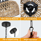 HMVPL Farmhouse Chandelier for Dining Room, 3-Light Boho Rattan Chandelier Light Fixture Ceiling Hanging with Woven Lampshade, Small Wicker Coastal Pendant Light for Kitchen Bedroom Island Hallway - Grand Goldman