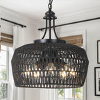 HMVPL Farmhouse Chandelier for Dining Room, 3-Light Boho Rattan Chandelier Light Fixture Ceiling Hanging with Woven Lampshade, Small Wicker Coastal Pendant Light for Kitchen Bedroom Island Hallway - Grand Goldman