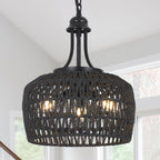 HMVPL Farmhouse Chandelier for Dining Room, 3-Light Boho Rattan Chandelier Light Fixture Ceiling Hanging with Woven Lampshade, Small Wicker Coastal Pendant Light for Kitchen Bedroom Island Hallway - Grand Goldman