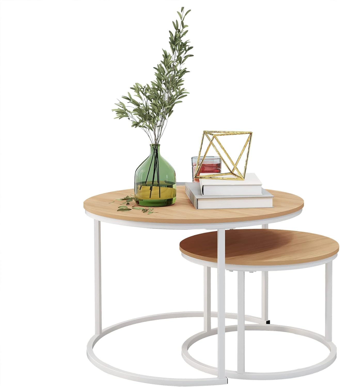 HOJINLINERO Industrial Round Coffee Table Set of 2 End Table for Living Room,Stacking Side Tables, Sturdy and Easy Assembly,Wood Look Accent Furniture with Metal Frame,Black+Rustic Brown - Grand Goldman