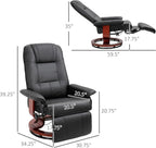 HOMCOM Faux Leather Manual Recliner, Adjustable Swivel Lounge Chair with Footrest, Armrest and Wrapped Wood Base for Living Room, Black - Grand Goldman