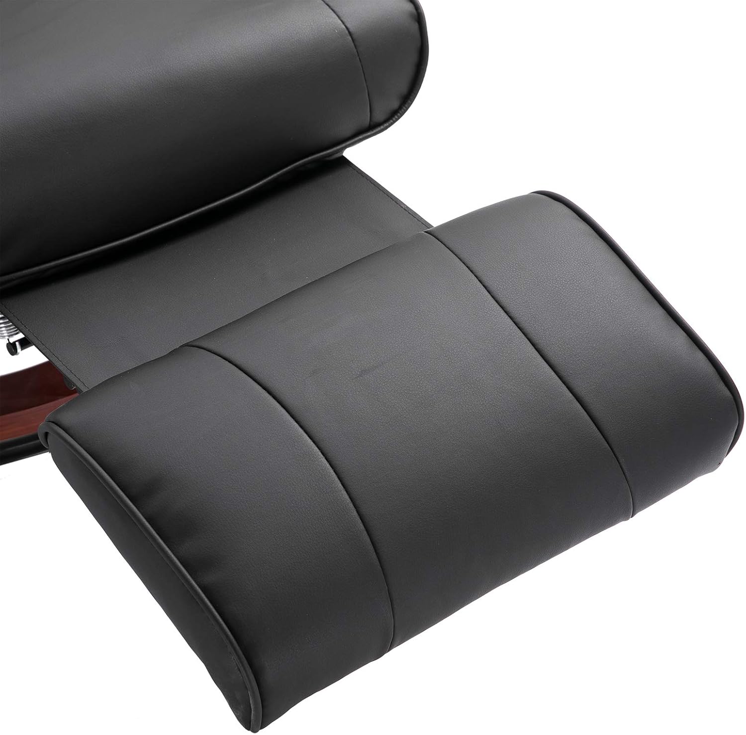 HOMCOM Faux Leather Manual Recliner, Adjustable Swivel Lounge Chair with Footrest, Armrest and Wrapped Wood Base for Living Room, Black - Grand Goldman