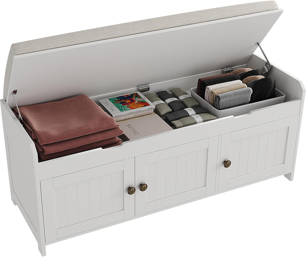 HOMEFORT 41.3” Shoe Bench with Lift Top Storage, Entryway Storage Bench with Cushioned Seat, Wooden End of Bed Bench, Shoe Cabinet Bench with Hidden Storage Space, for Bedroom, Hallway(Blue) - Grand Goldman