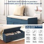 HOMEFORT 41.3” Shoe Bench with Lift Top Storage, Entryway Storage Bench with Cushioned Seat, Wooden End of Bed Bench, Shoe Cabinet Bench with Hidden Storage Space, for Bedroom, Hallway(Blue) - Grand Goldman