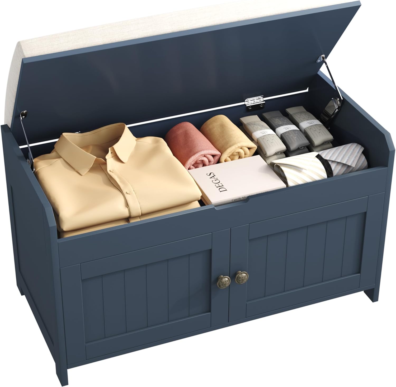 HOMEFORT 41.3” Shoe Bench with Lift Top Storage, Entryway Storage Bench with Cushioned Seat, Wooden End of Bed Bench, Shoe Cabinet Bench with Hidden Storage Space, for Bedroom, Hallway(Blue) - Grand Goldman