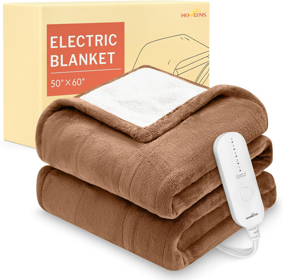 HOMLYNS LuxeHeat Heated Blanket Electric Blanket, Soft Flannel Sherpa Heated Throw, Heating Blanket with 5 Heat Settings, 3 hrs Timer Auto Shut Off (50x60 inches, Purple) - Grand Goldman