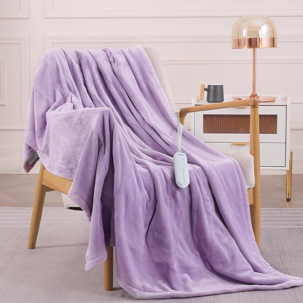 HOMLYNS LuxeHeat Heated Blanket Electric Blanket, Soft Flannel Sherpa Heated Throw, Heating Blanket with 5 Heat Settings, 3 hrs Timer Auto Shut Off (50x60 inches, Purple) - Grand Goldman