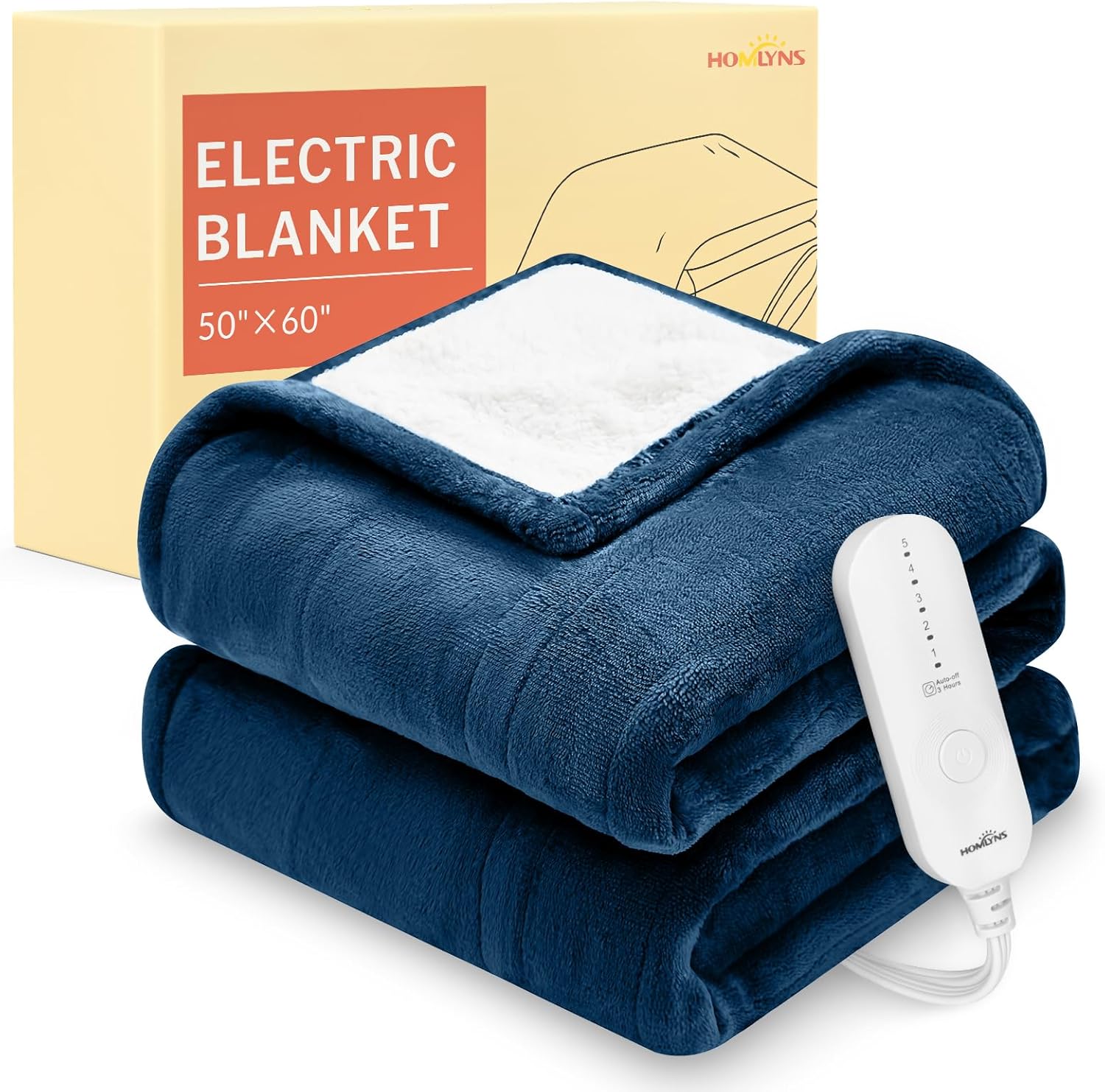 HOMLYNS LuxeHeat Heated Blanket Electric Blanket, Soft Flannel Sherpa Heated Throw, Heating Blanket with 5 Heat Settings, 3 hrs Timer Auto Shut Off (50x60 inches, Purple) - Grand Goldman