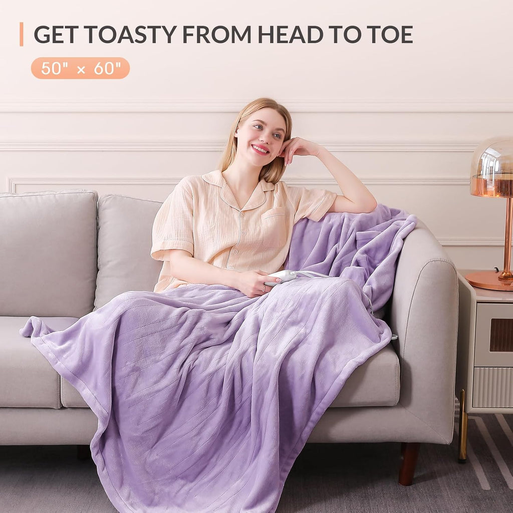 HOMLYNS LuxeHeat Heated Blanket Electric Blanket, Soft Flannel Sherpa Heated Throw, Heating Blanket with 5 Heat Settings, 3 hrs Timer Auto Shut Off (50x60 inches, Purple) - Grand Goldman