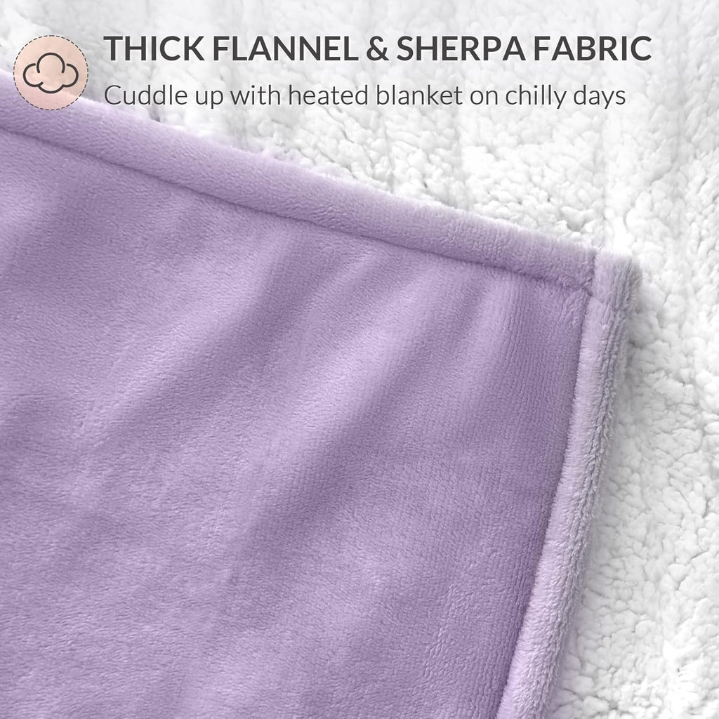 HOMLYNS LuxeHeat Heated Blanket Electric Blanket, Soft Flannel Sherpa Heated Throw, Heating Blanket with 5 Heat Settings, 3 hrs Timer Auto Shut Off (50x60 inches, Purple) - Grand Goldman