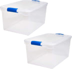 HOMZ 2 Pack Large Clear Plastic Storage Bins with Latching Lids, 66 Quart, Blue - Grand Goldman