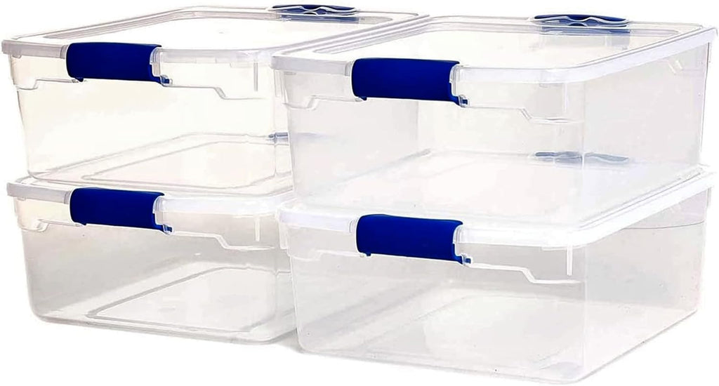 HOMZ 2 Pack Large Clear Plastic Storage Bins with Latching Lids, 66 Quart, Blue - Grand Goldman