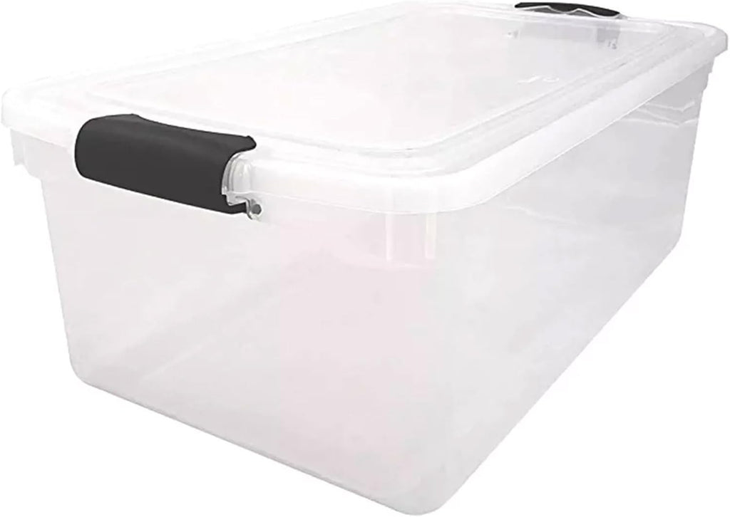 HOMZ 2 Pack Large Clear Plastic Storage Bins with Latching Lids, 66 Quart, Blue - Grand Goldman