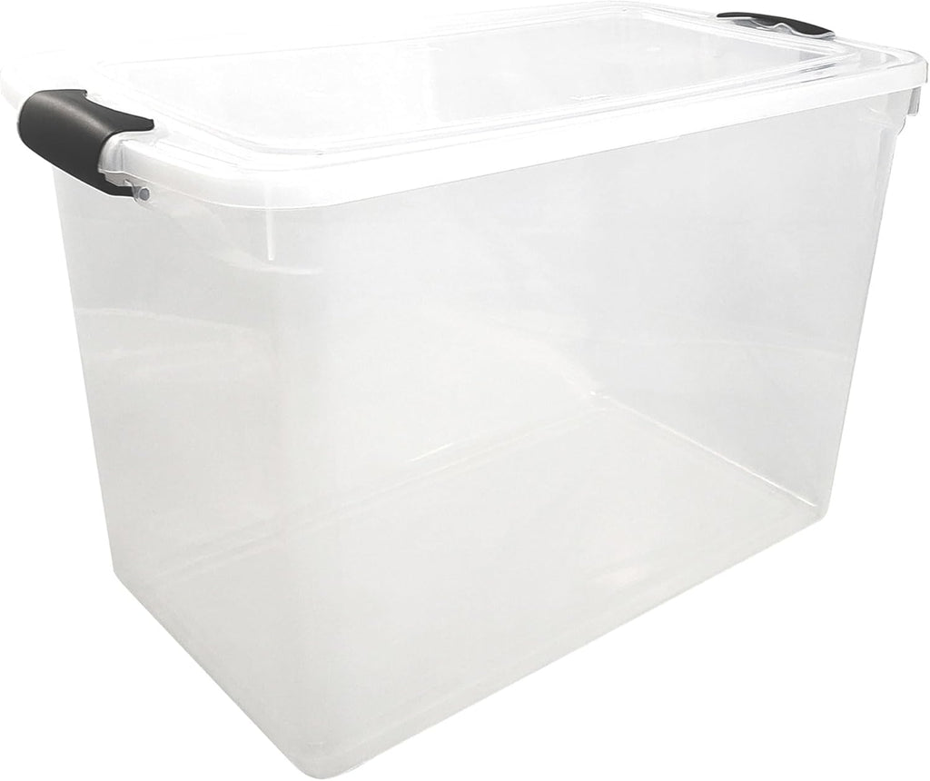 HOMZ 2 Pack Large Clear Plastic Storage Bins with Latching Lids, 66 Quart, Blue - Grand Goldman