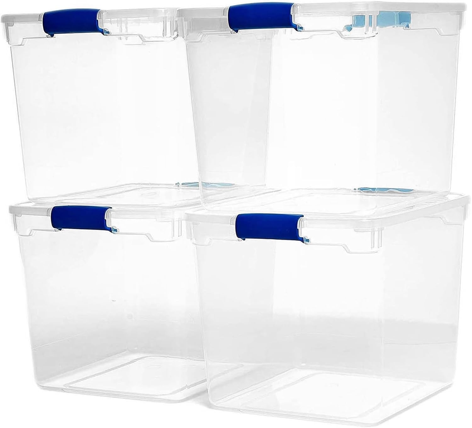 HOMZ 2 Pack Large Clear Plastic Storage Bins with Latching Lids, 66 Quart, Blue - Grand Goldman