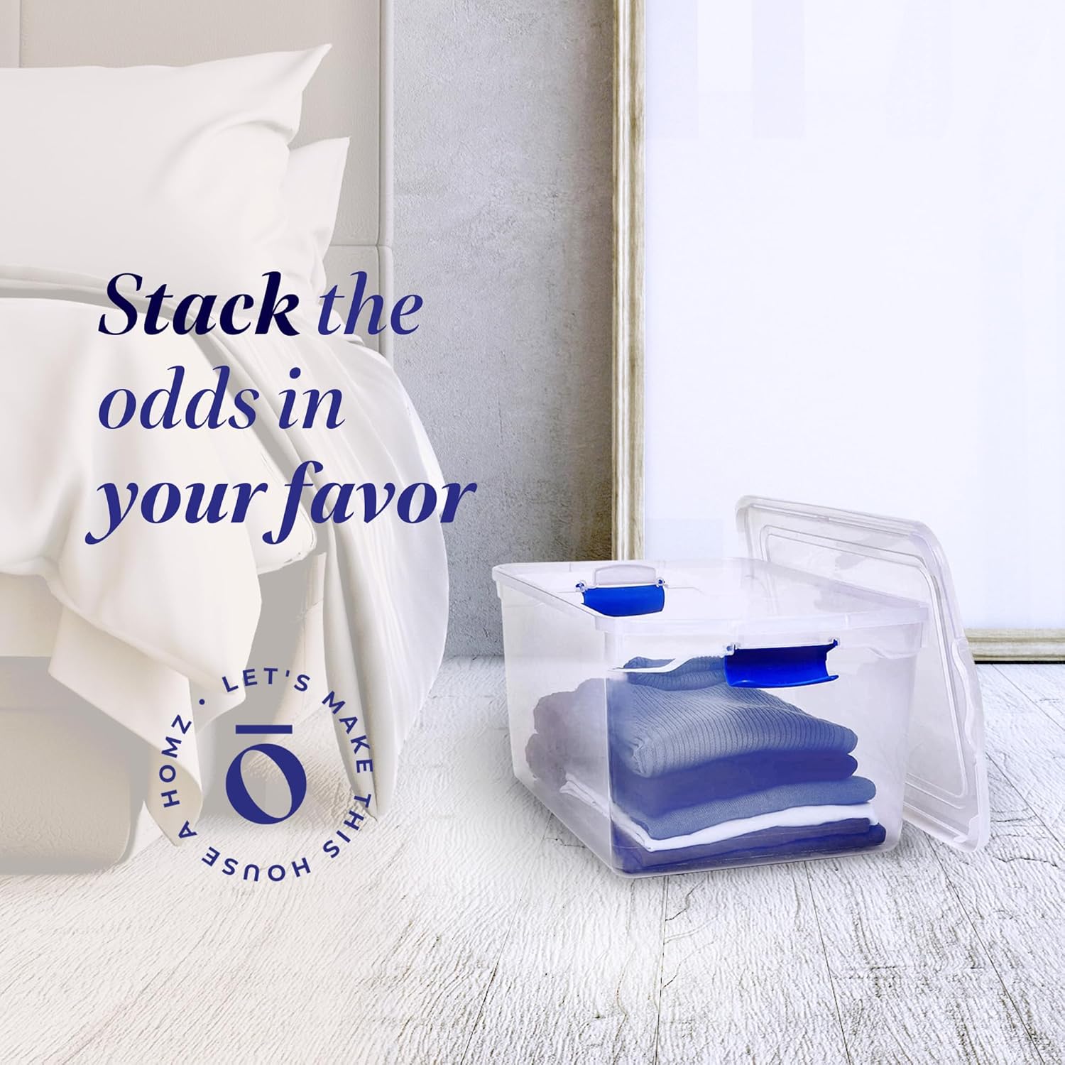 HOMZ 2 Pack Large Clear Plastic Storage Bins with Latching Lids, 66 Quart, Blue - Grand Goldman