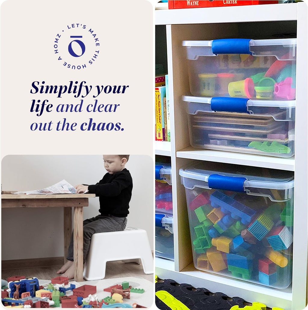 HOMZ 2 Pack Large Clear Plastic Storage Bins with Latching Lids, 66 Quart, Blue - Grand Goldman