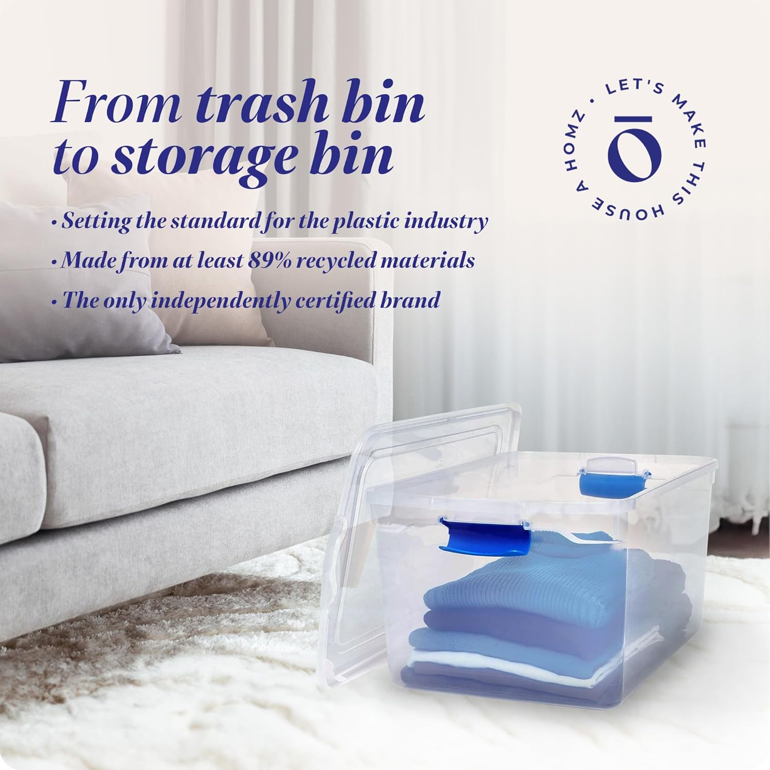 HOMZ 2 Pack Large Clear Plastic Storage Bins with Latching Lids, 66 Quart, Blue - Grand Goldman