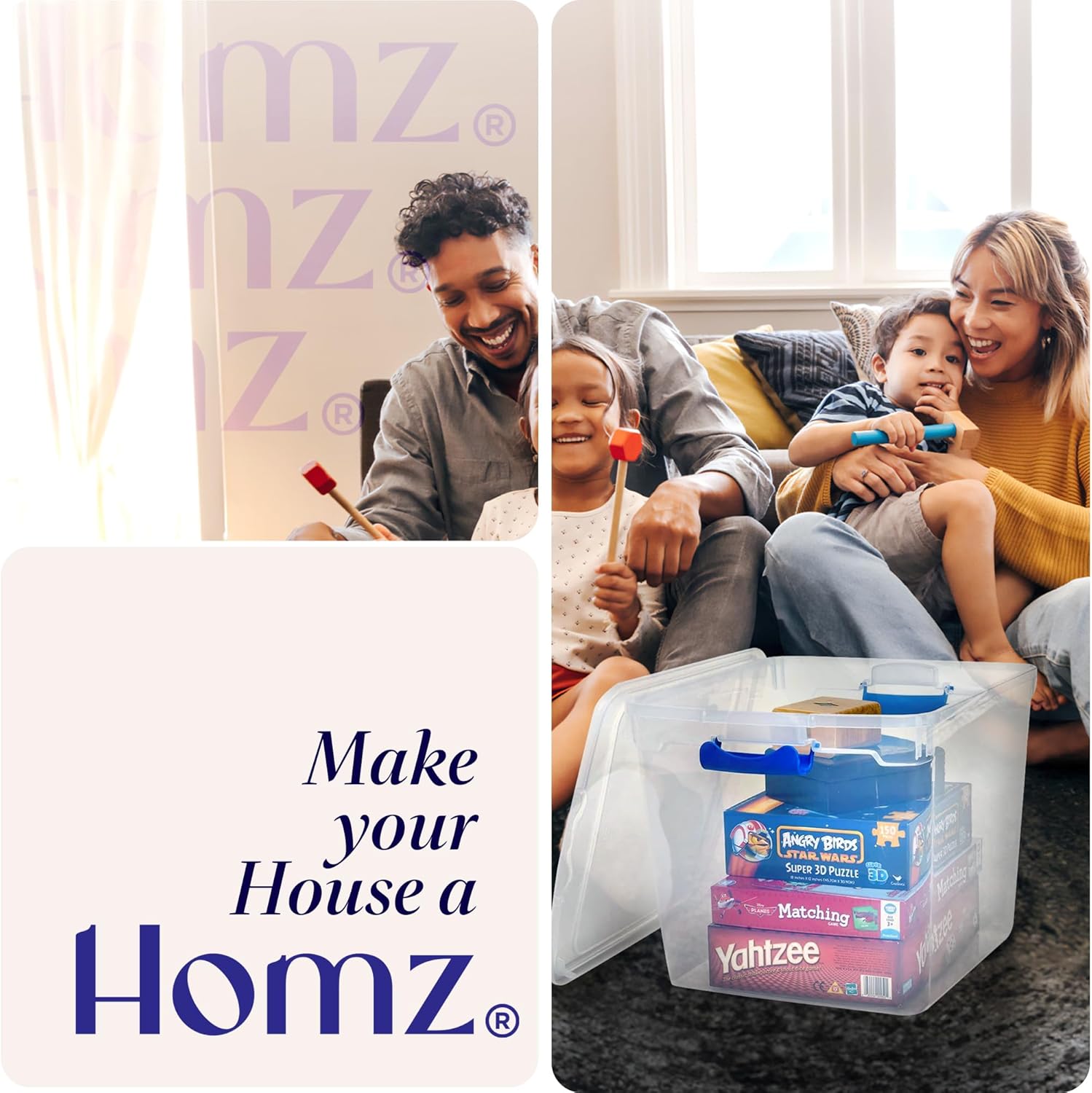 HOMZ 2 Pack Large Clear Plastic Storage Bins with Latching Lids, 66 Quart, Blue - Grand Goldman