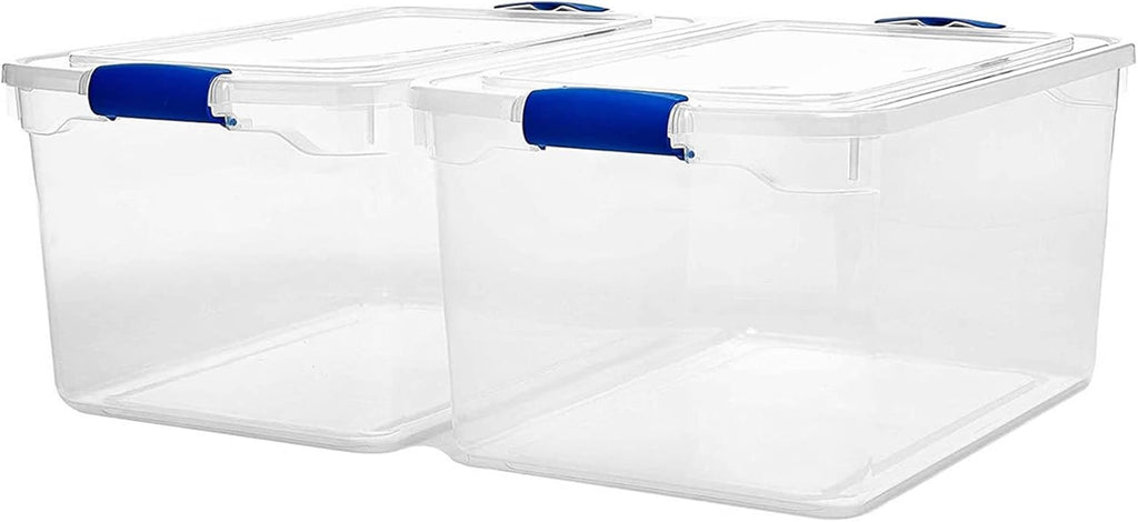 HOMZ 2 Pack Large Clear Plastic Storage Bins with Latching Lids, 66 Quart, Blue - Grand Goldman