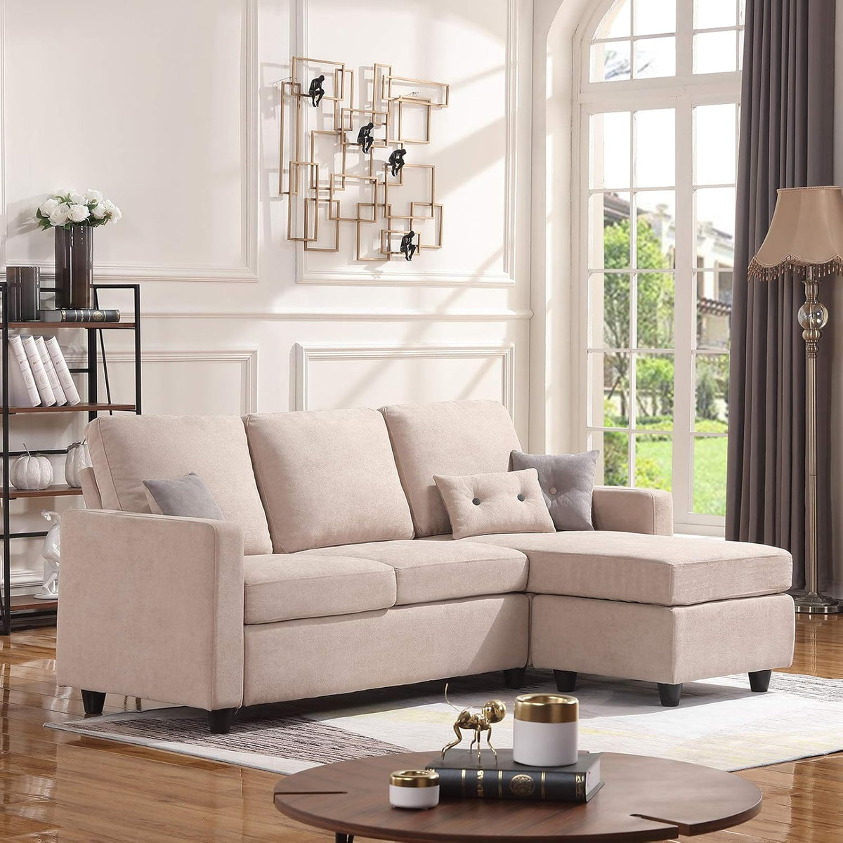 HONBAY Convertible Sectional Sofa, L Shaped Couch with Reversible Chaise for Small Space, Dark Grey - Grand Goldman