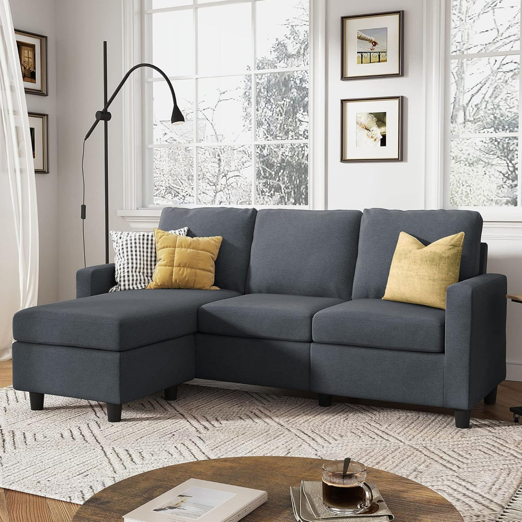 HONBAY Convertible Sectional Sofa, L Shaped Couch with Reversible Chaise for Small Space, Dark Grey - Grand Goldman