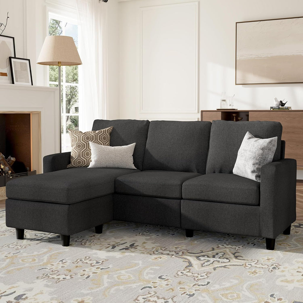 HONBAY Convertible Sectional Sofa, L Shaped Couch with Reversible Chaise for Small Space, Dark Grey - Grand Goldman