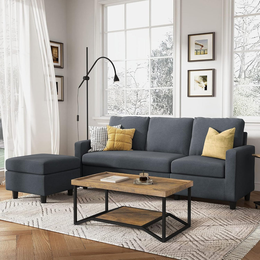 HONBAY Convertible Sectional Sofa, L Shaped Couch with Reversible Chaise for Small Space, Dark Grey - Grand Goldman