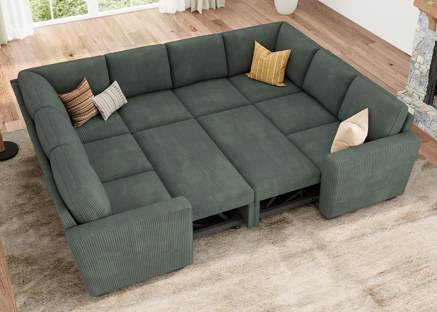 HONBAY Modular Sectional Sleeper Sofa Bed, Corduroy Pull Out Couch with Storage Ottoman, U Shaped Sectional Couches for Living Room, Dark Grey - Grand Goldman