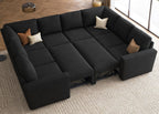 HONBAY Modular Sectional Sleeper Sofa with Pull Out Bed, Velvet L Shaped Sectional Couch with Storage Seat, Convertible Sectional Couches for Living Room, Black - Grand Goldman
