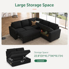 HONBAY Modular Sectional Sleeper Sofa with Pull Out Bed, Velvet L Shaped Sectional Couch with Storage Seat, Convertible Sectional Couches for Living Room, Black - Grand Goldman