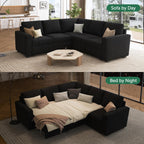 HONBAY Modular Sectional Sleeper Sofa with Pull Out Bed, Velvet L Shaped Sectional Couch with Storage Seat, Convertible Sectional Couches for Living Room, Black - Grand Goldman