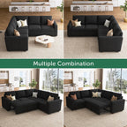 HONBAY Modular Sectional Sleeper Sofa with Pull Out Bed, Velvet L Shaped Sectional Couch with Storage Seat, Convertible Sectional Couches for Living Room, Black - Grand Goldman