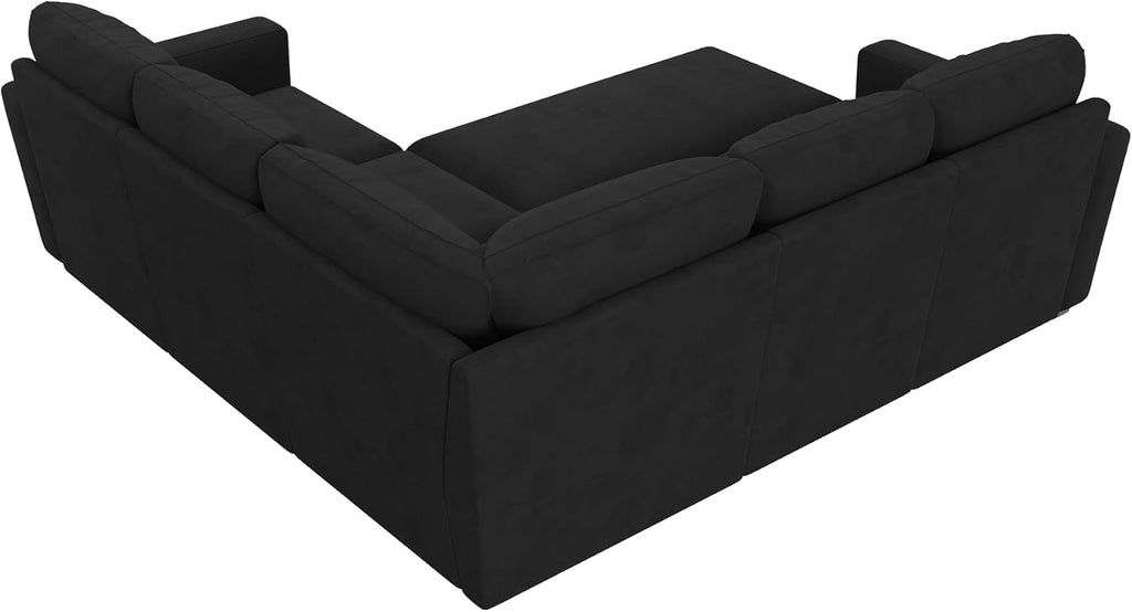 HONBAY Modular Sectional Sleeper Sofa with Pull Out Bed, Velvet L Shaped Sectional Couch with Storage Seat, Convertible Sectional Couches for Living Room, Black - Grand Goldman