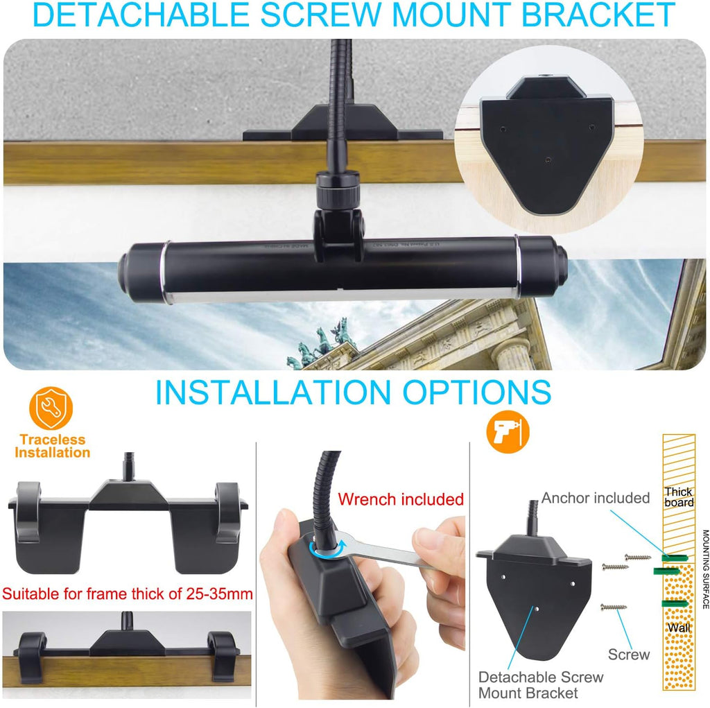 HONWELL Painting Lights Cordless, Dartboard Light with Remote, Rechargeable Picture Light, Picture Frame Light with 3 Modes 28 LEDs Rotate Head, 360° Flexible Neck, Clip on Display Light for Art-Black - Grand Goldman